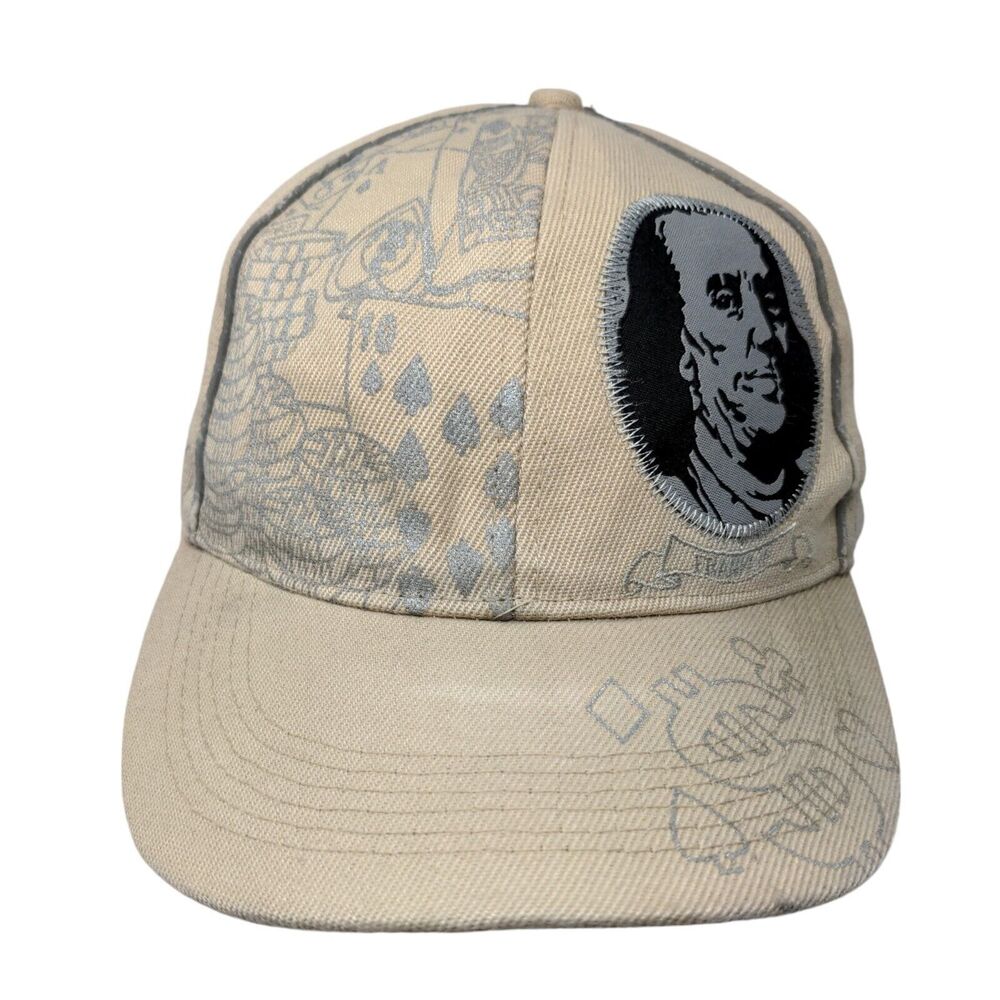 Benjamin Franklin Dollar Bill Fitted Hat Tan 7 1/2 Embroidered Vent Holes